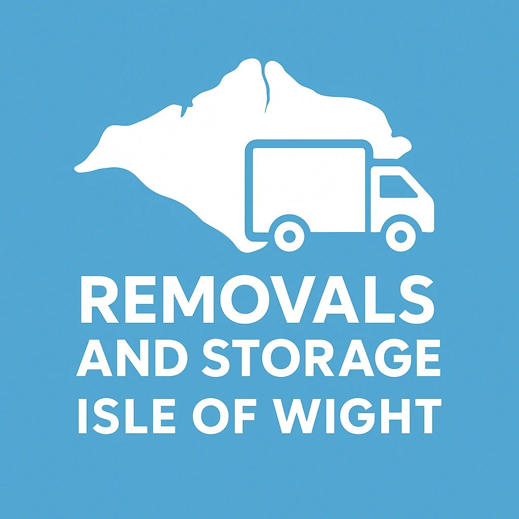 Logo for Isle of Wight removals and storage service with truck and island silhouette.