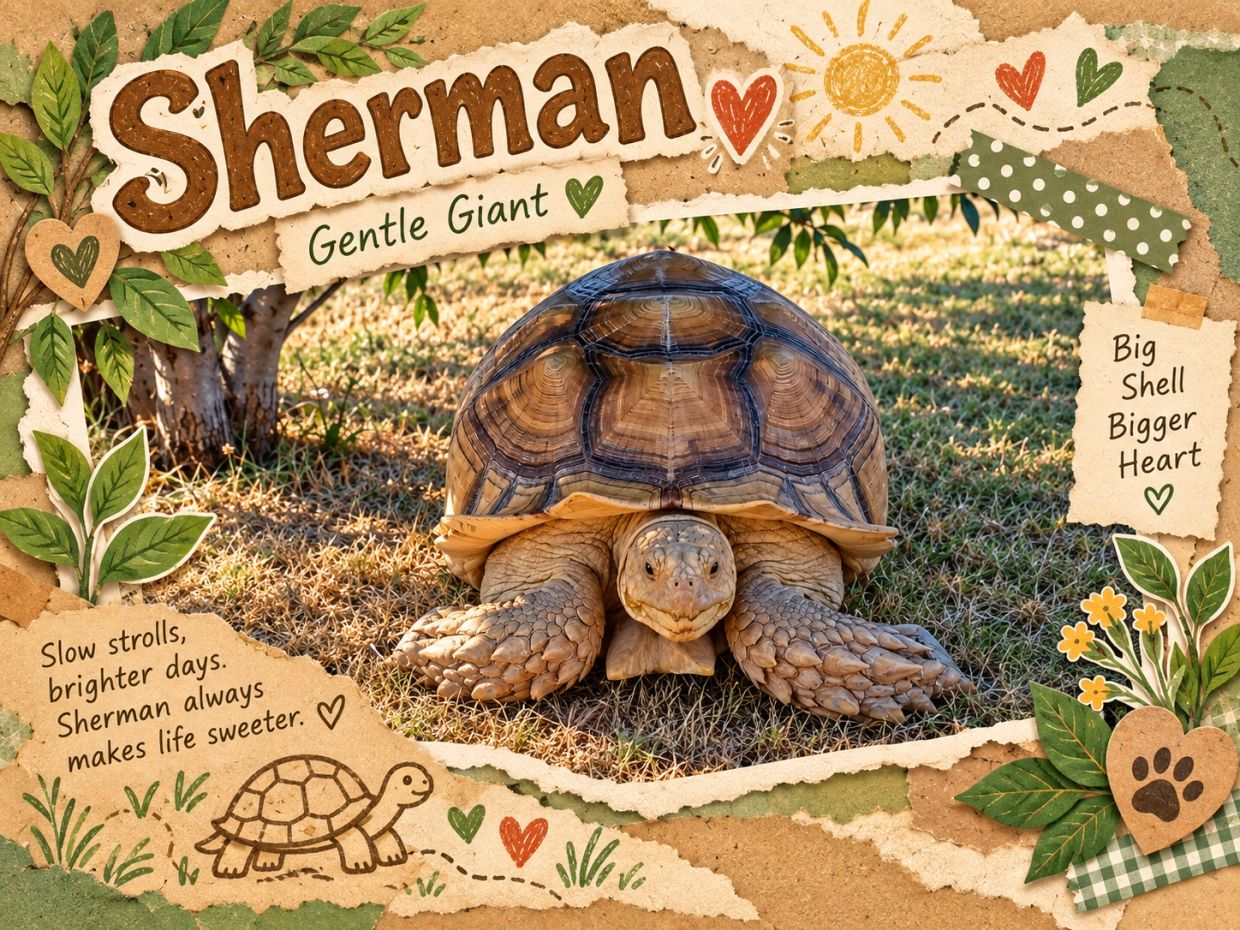 A tortoise named Sherman with a big shell and gentle heart.