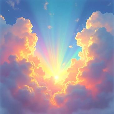Sunrise with vibrant cloud colors and sun rays.