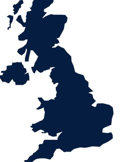 Silhouette map of the United Kingdom in dark blue.