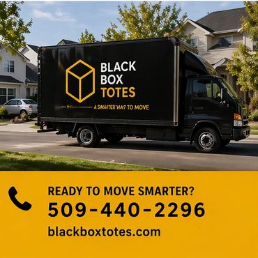 Black Box Totes moving truck with contact information for smarter moving.