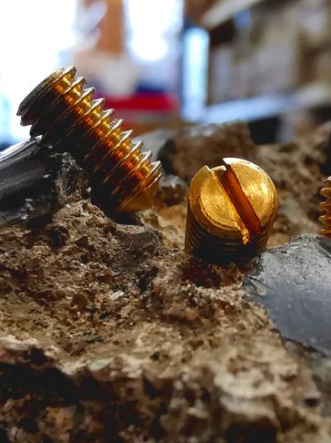 Grub Screws Brass BSW Slotted Cone Point on the Rocks