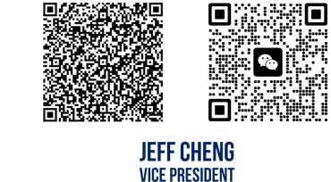 Jeff Cheng contact information via QR codes for contact details and WeChat