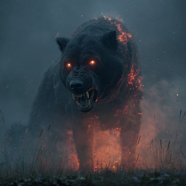 A haunting vision of Black Shuck, the legendary spectral hound.