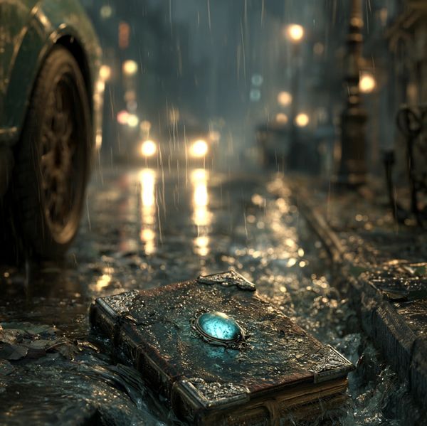 Campfire Tale Margins for the Dead; journal being washed away to the storm drain.