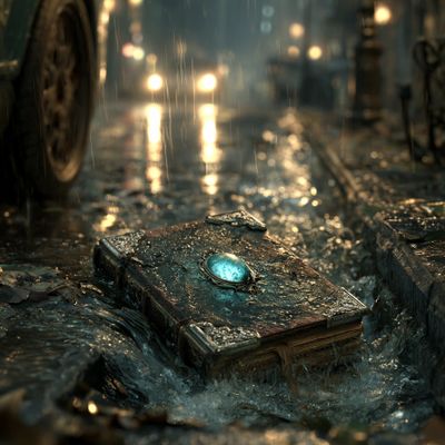 A mysterious journal being swept away in a storm.