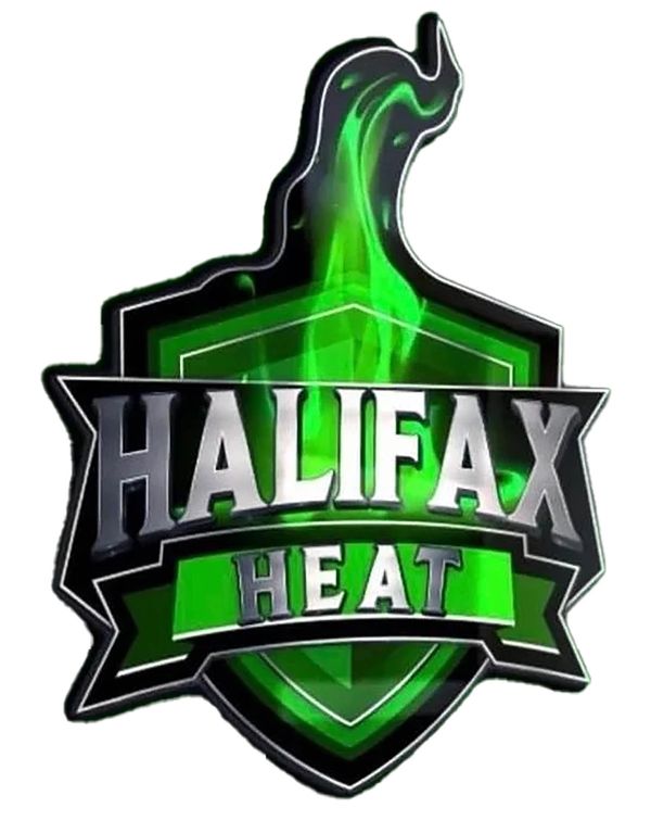 Halifax Heat logo with green flames and bold lettering.