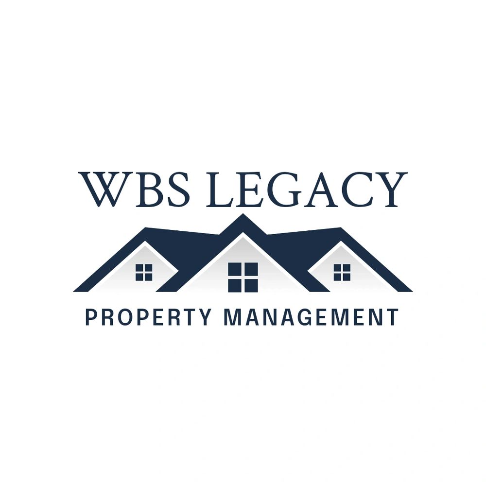 Logo for WBS Legacy Property Management featuring house roofs and windows.