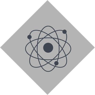 Atom symbol with orbiting electrons.