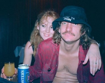 Kristin Casey and Joe Walsh, New Zealand 1989 with Fosters beer
