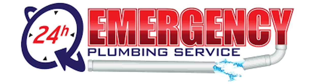 24-hour emergency plumbing service with a leaking pipe graphic.