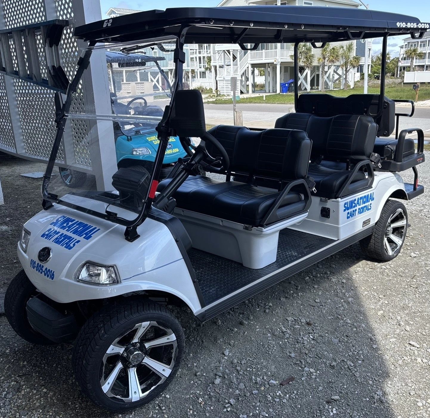 6-passenger rental golf cart parked at Ocean Isle Beach, NC