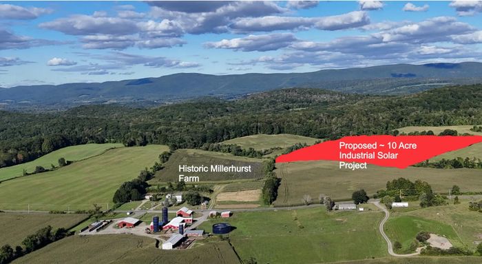 A 10-acre industrial solar array is proposed for land adjacent to the historic Millerhurst Farm