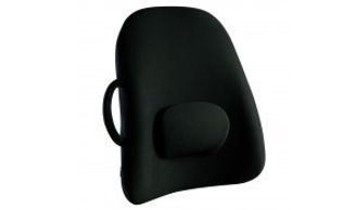 A black chair support with cushion for lower back support