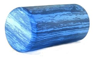 A single small blue patterned foam roller