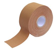 A single roll of rigid physio tape in tan colour