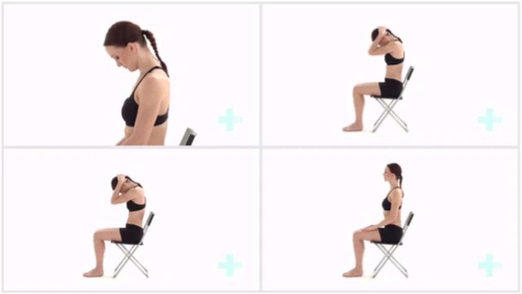 Woman doing neck exercises in a seated position