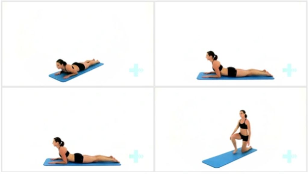 Woman doing home exercises on a blue yoga mat