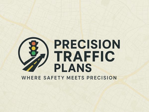 Logo for Precision Traffic Plans with a traffic light and road graphic.