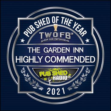 Award badge for Pub Shed of the Year 2021 to The Garden Inn.