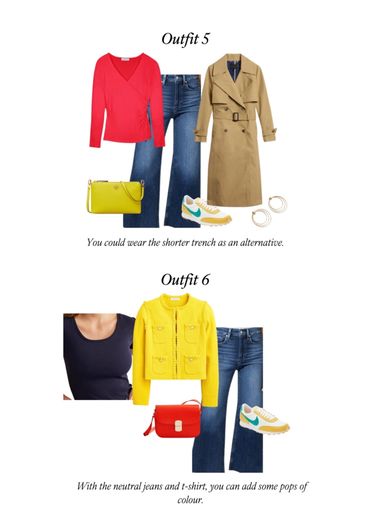 Collage of three women's outfits.