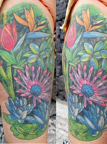 Beautiful flower tattoos by Rockwood at Big Island Tattoo