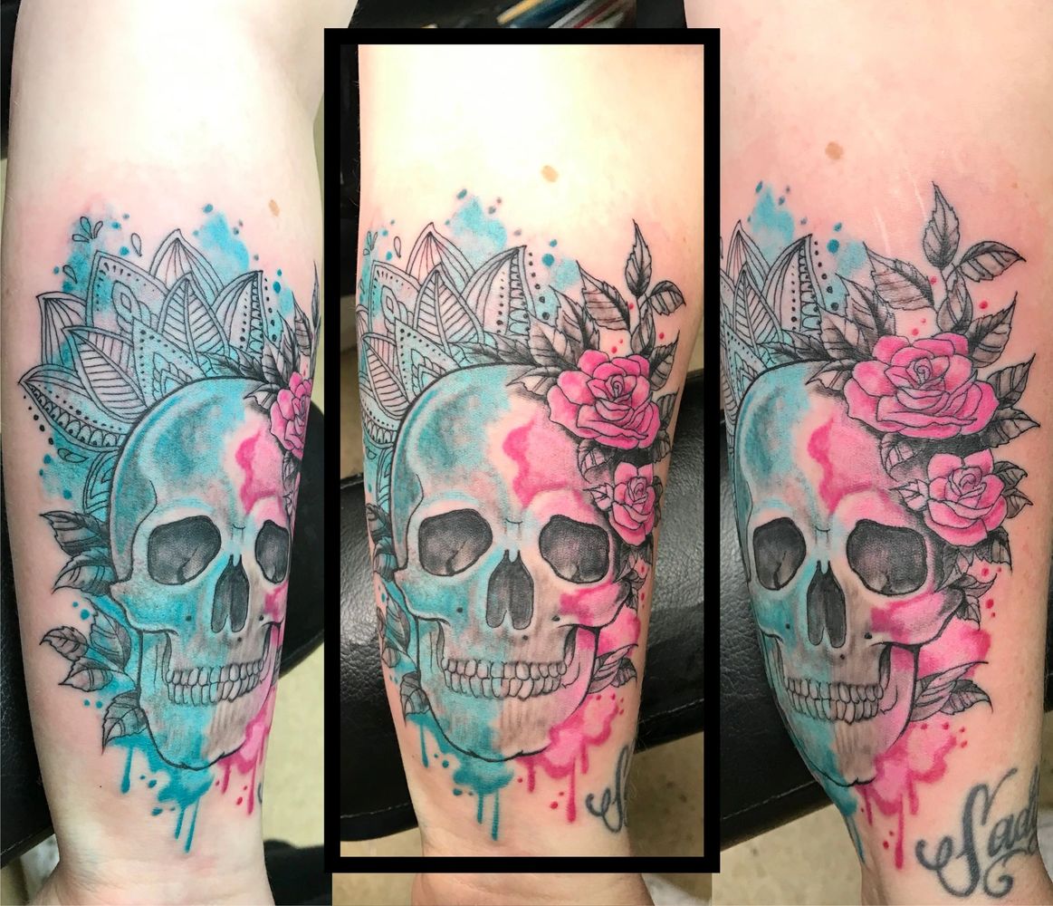 Water color skull tattoo by Rockwood