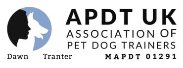 Logo of APDT UK featuring a human and dog silhouette.