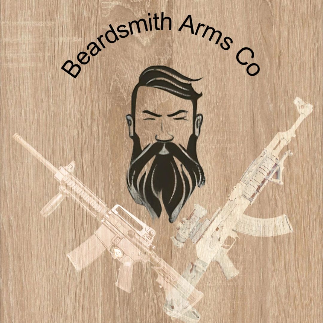Bearded man with rifles skull and crossbones style