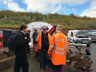 Knighton Countryside Management Team talking to Dorset Student School students at the schools Employ