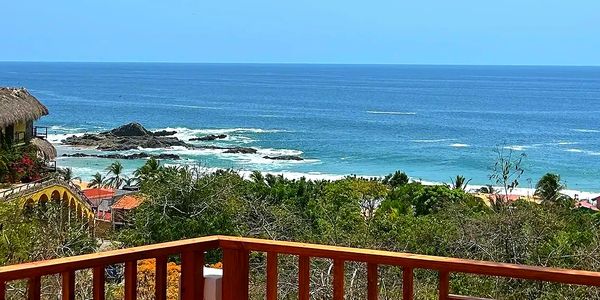 Spectacular Ocean View from wood deck of Cabanas Alegria in San Agustinillo / Mazunte Oaxaca Mexico.