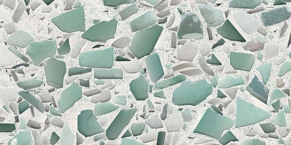 green recycled glass slab with ivory and gray