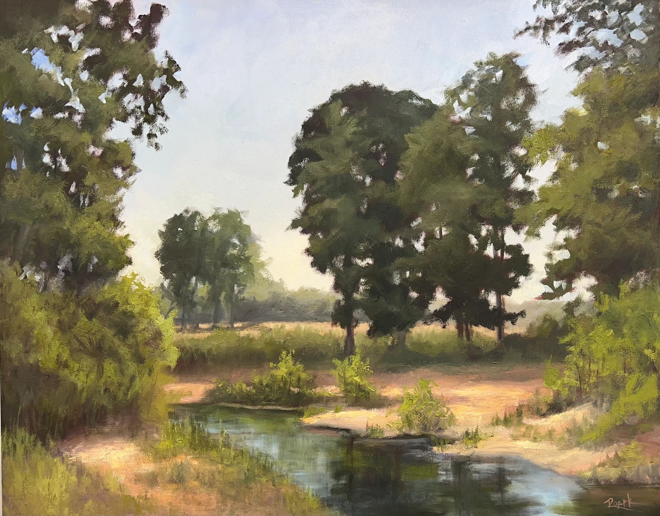 The lush Mississippi landscape glows in this original oil by Carol Roark