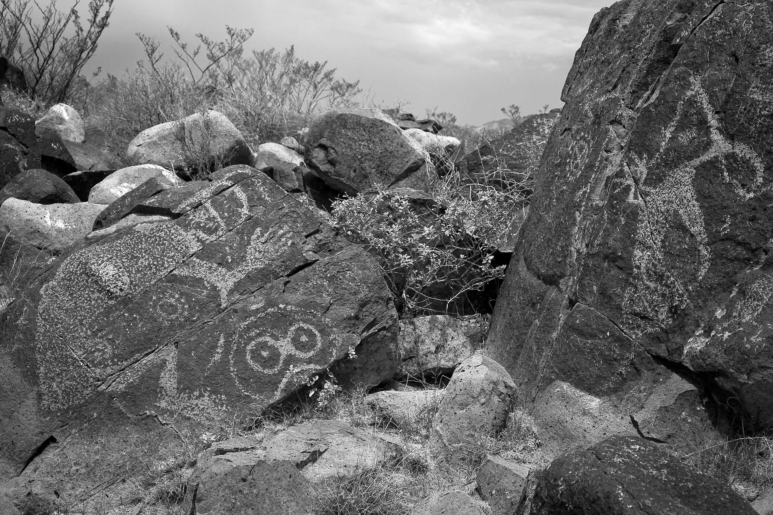 Black & White Photography. Ancient Rock Art. Three Rivers, New Mexico. Photography by Teresa Neptune
