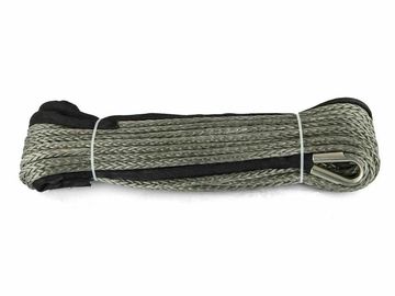 Coiled synthetic rope with protective sleeve.