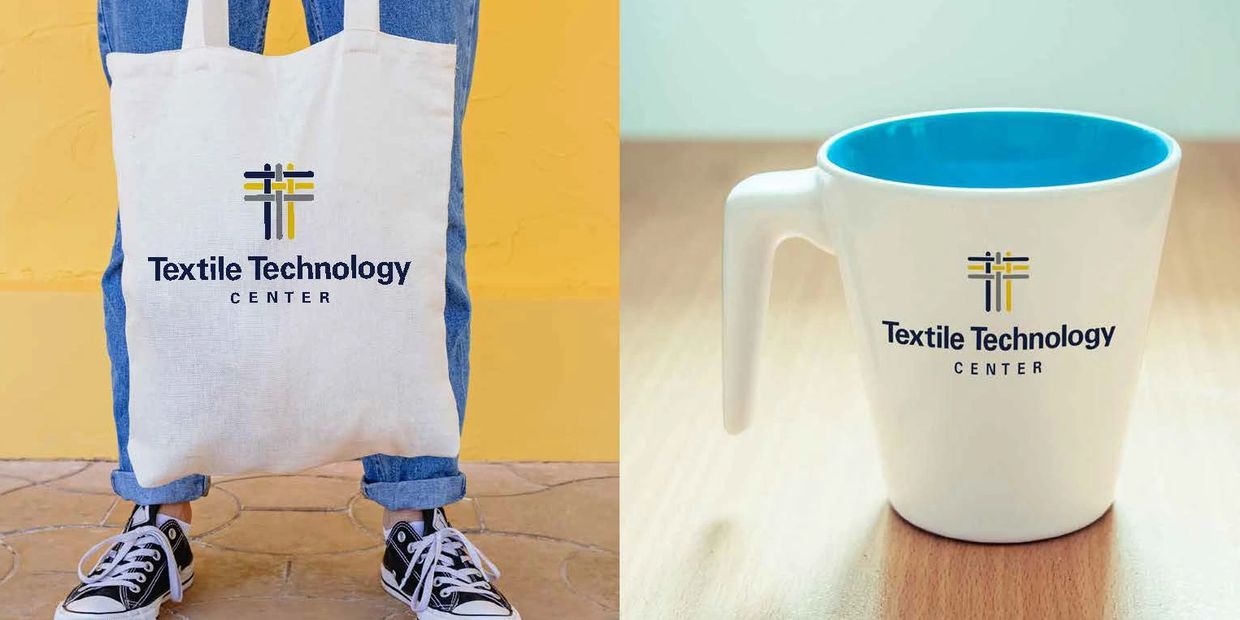 Logo on tote bag and mug