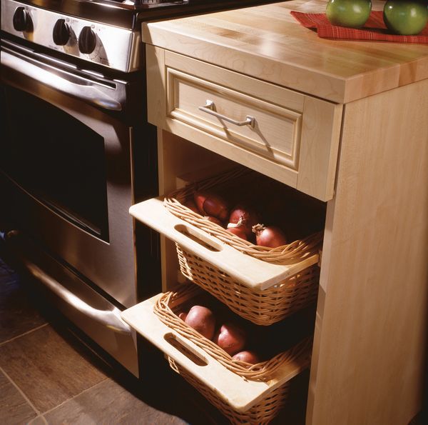 Pull out drawers in a kitchen