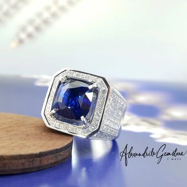 AGJewellery - Cincin laki modern blue sapphire dengan micro setting berlian