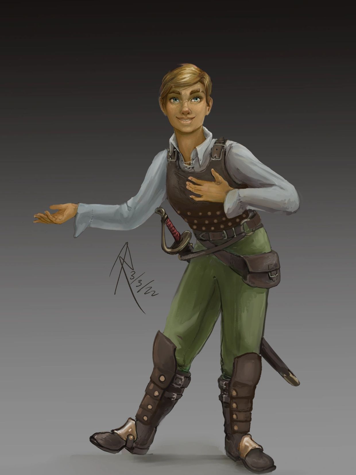 a human swashbuckler rogue from the dungeons and dragons live stream Adventures in Alberon