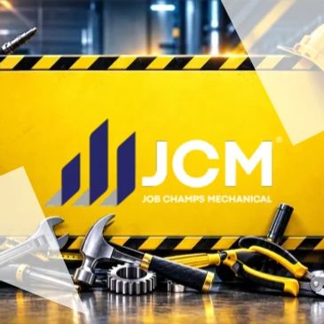Job Champs Mechanical logo with tools background.
