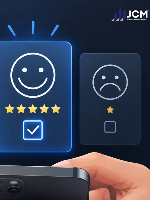 User rating a five-star happy face on a phone.