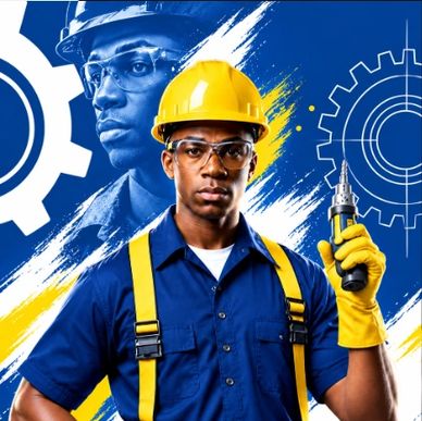 Technician in work uniform with tool belt and drill.