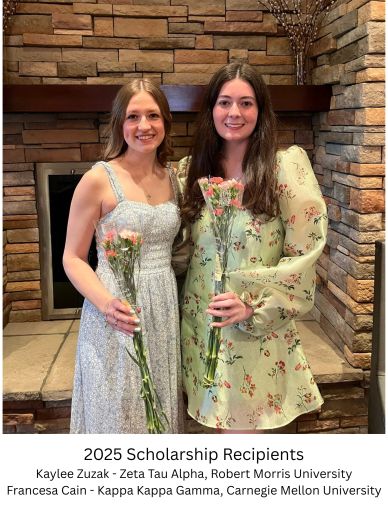 Two young women holding flowers, smiling.