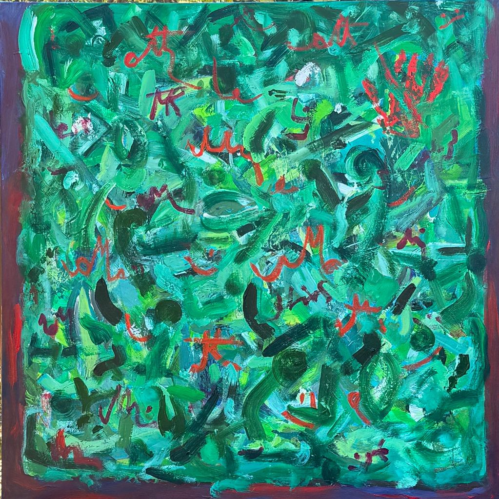 LIMBS AKIMBO - ACT II -(the attack on the concertgoers) is a 36" x 36" acrylic on canvas.