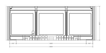 Digital drafting of north wall, including orchestra platform and audience seating.