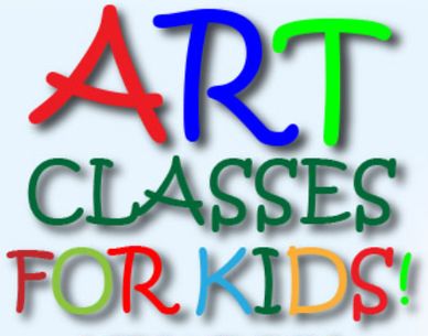 Colorful text saying 'ART CLASSES FOR KIDS!'