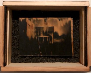 Driving Series: DrippingFarmhouse: Liquid Emulsion Print on Plywood on Earth Matte Framed with Doors