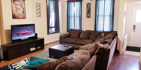 Men's recovery house living room - Dominate Today Recovery Living, Pottstown PA.