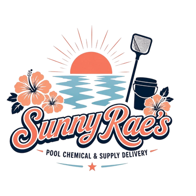 Logo of Sunny Rae's featuring a sun, ocean, flowers, and a sand bucket with a shovel.