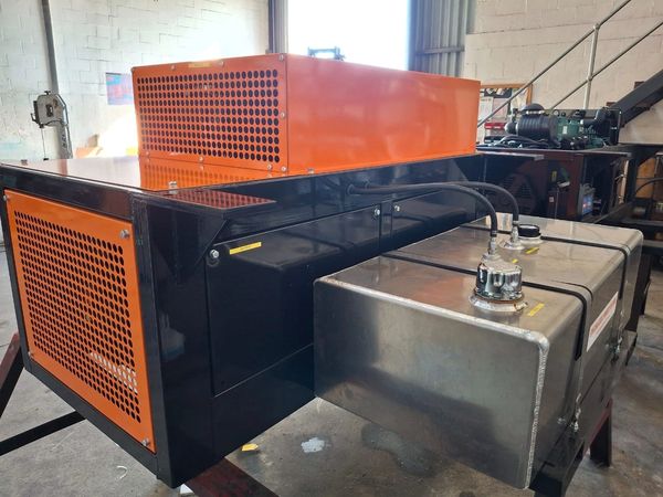 left side view of an orange underslung unit for a reefer
